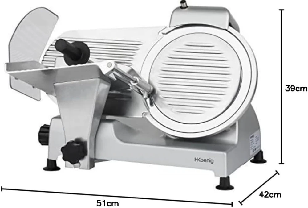 H.Koenig elektrinė pjaustyklė su reguliuojamu pjovimo storiu 0–12 mm, 25 cm nerūdijančio plieno peilis, MSX250