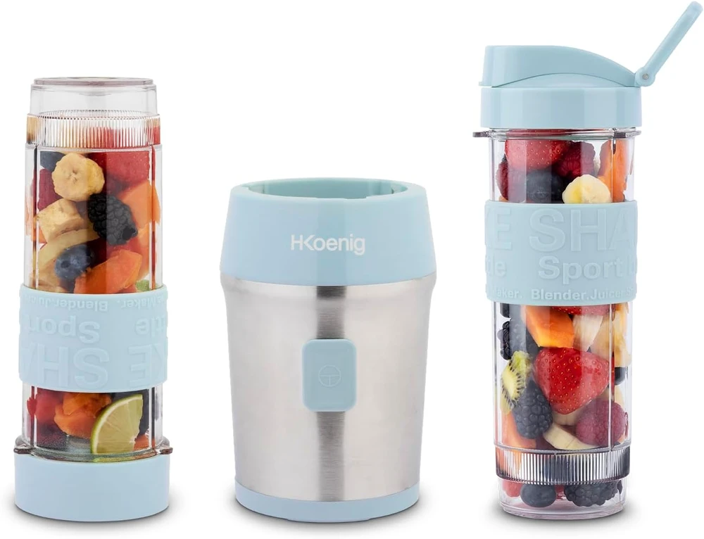 H.Koenig kokteilių plakiklis 570 ml 300 W nerūdijančio plieno korpusas SMOO16 pastelinis mėlynas