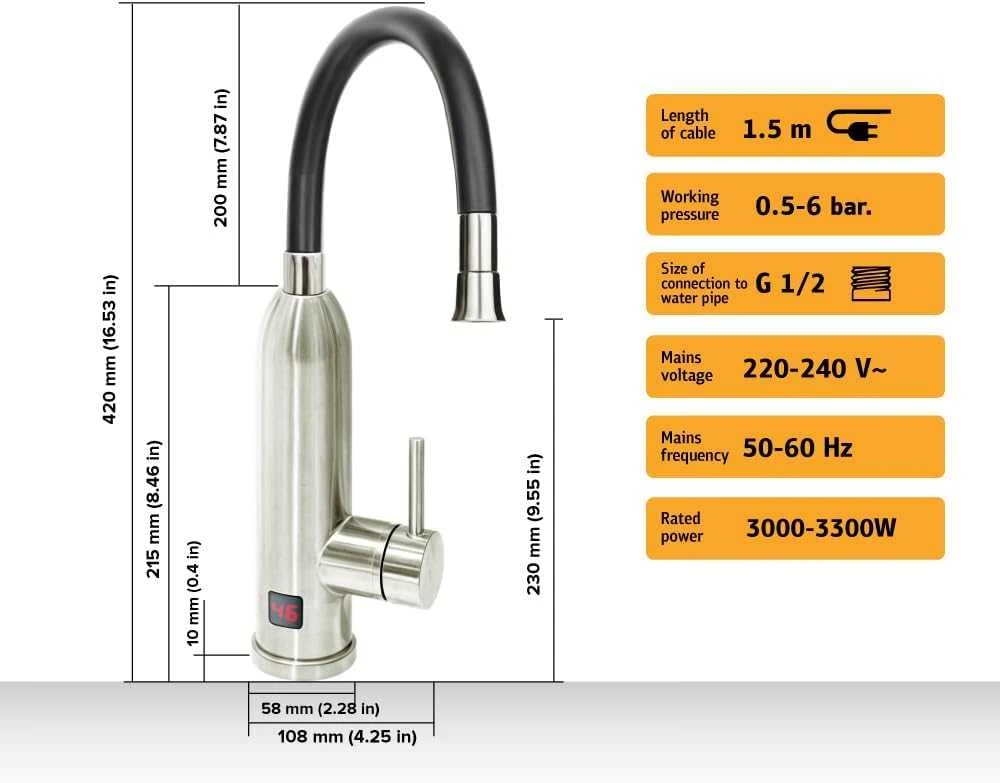 hogart elektrinis maišytuvas su integruotu srauto vandens šildytuvu, 3 kW, LED ekranas, SC30H16X