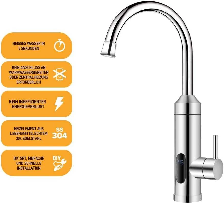 Hogart elektrinis vandens šildymo čiaupas, nerūdijantis plienas, 230 V, 6 l/min, HY30-19