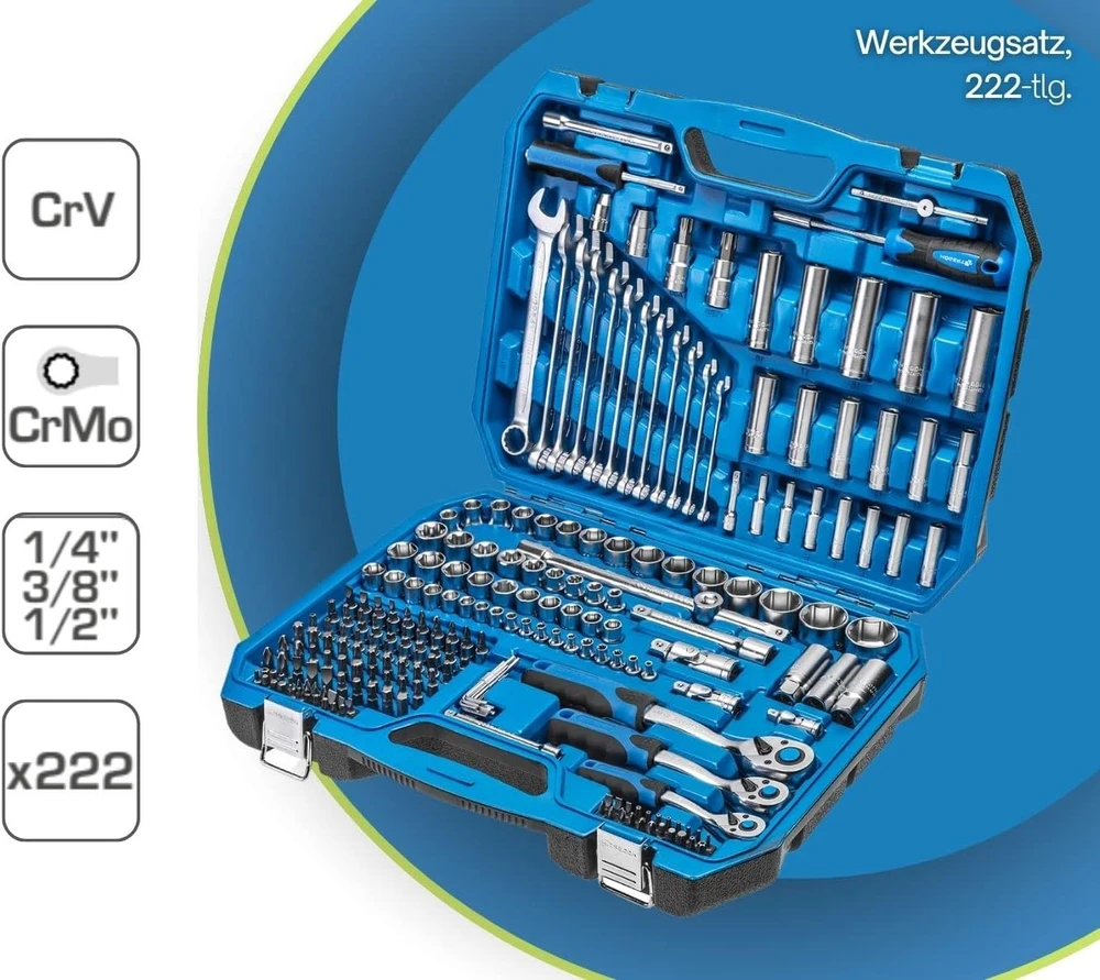 Įrankių komplektas Hogert HT1R462; 1/4''; 38 vnt.