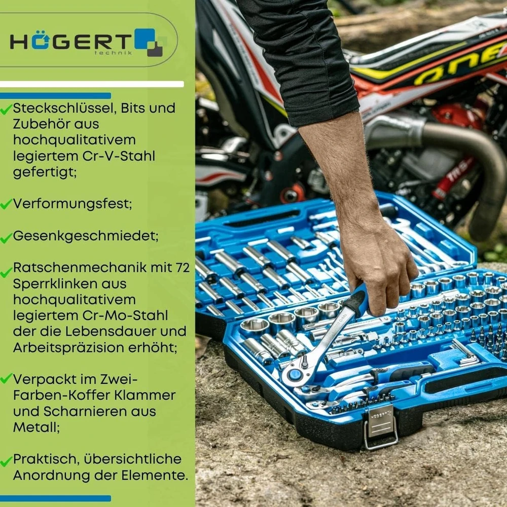 Įrankių komplektas Hogert HT1R462; 1/4''; 38 vnt.