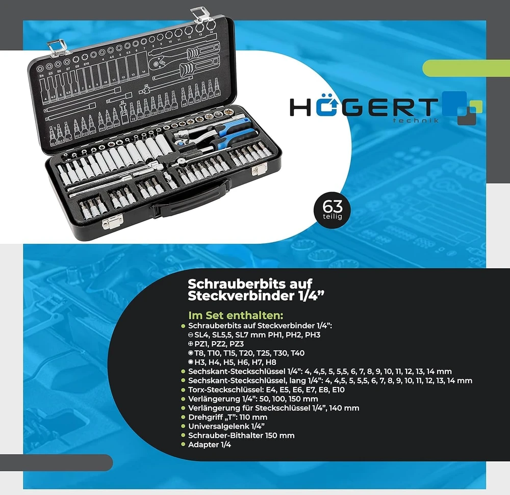 Hogert Technik HOEGERT RAKTŲ RINKINYS 63 el.
