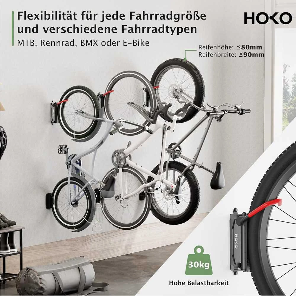 HOKO dviračio laikiklis sieninis, 30 kg apkrova, plieno, pasukamas Velo 30 modelis