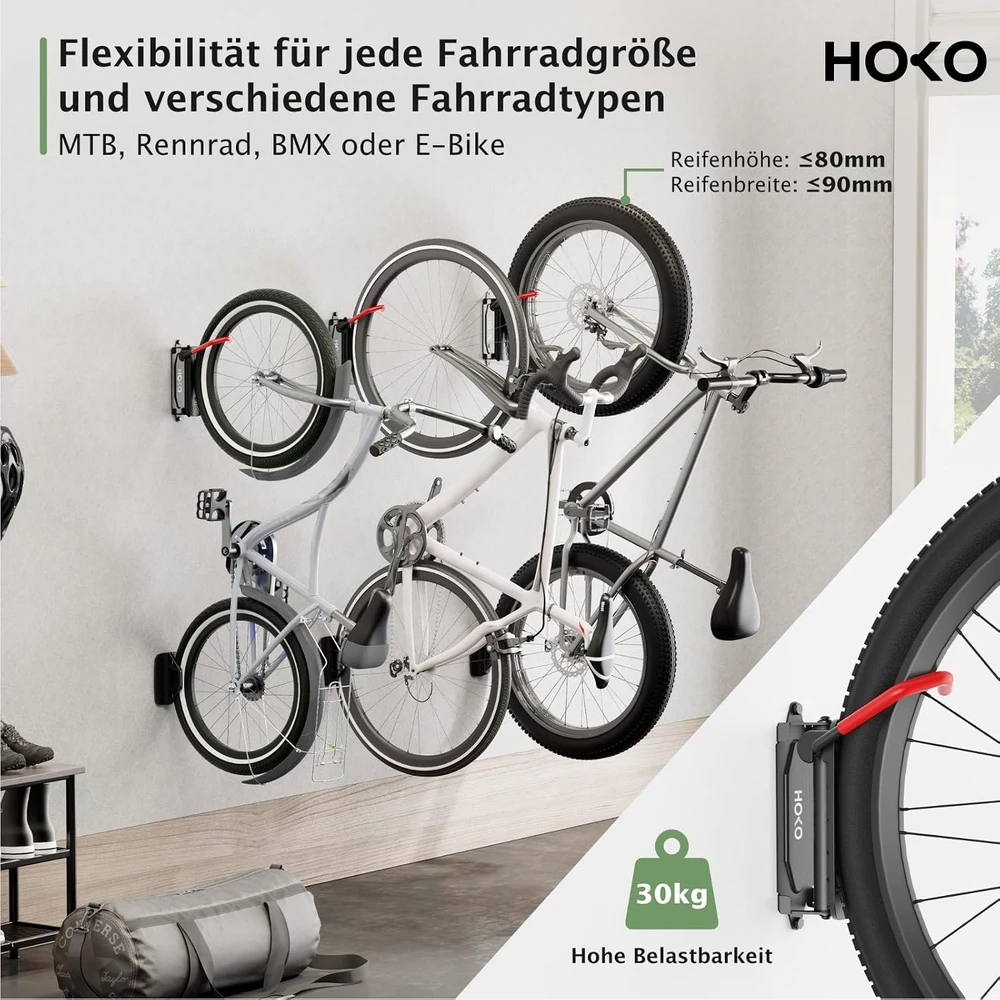 HOKO dviračio laikiklis sieninis, 30 kg apkrova, plieno, pasukamas Velo 30 modelis