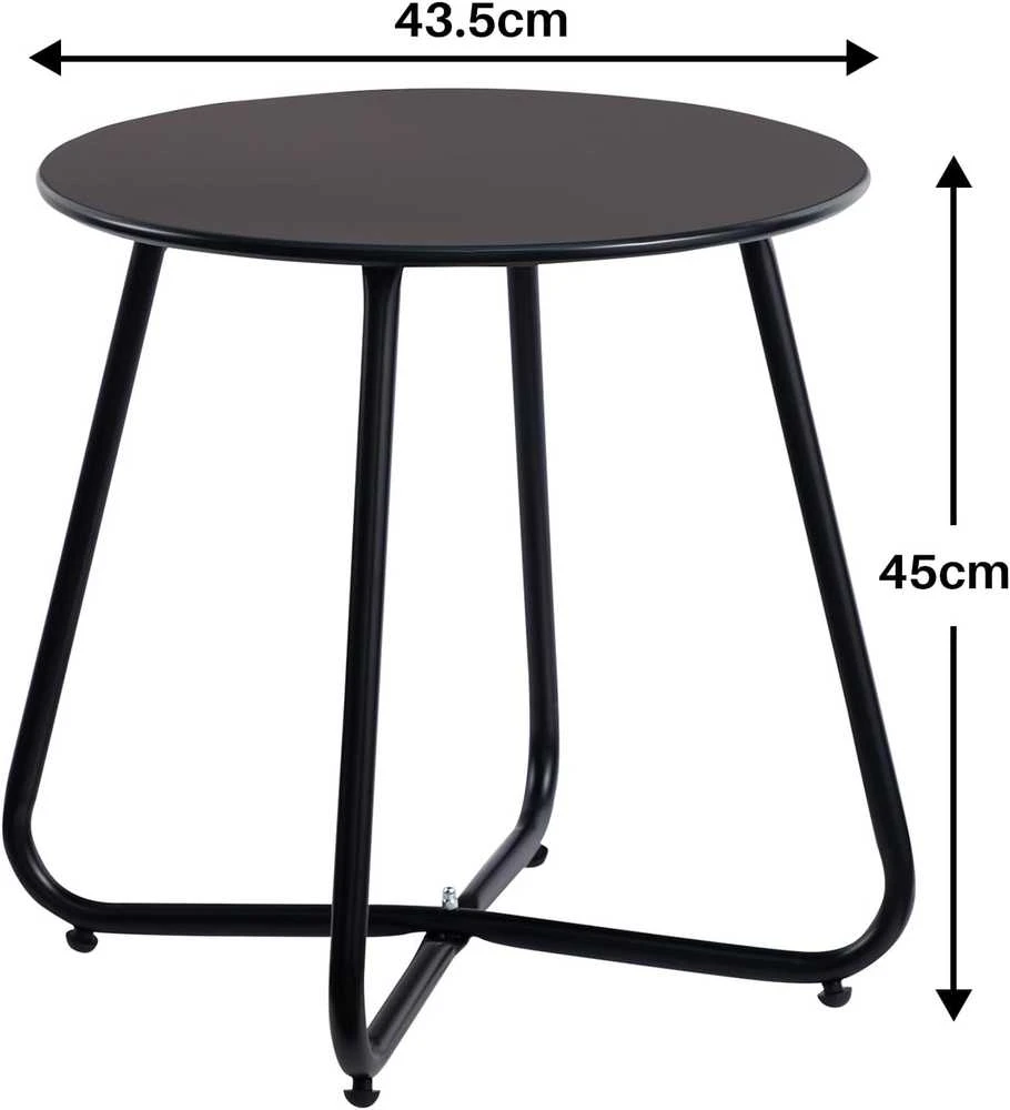 HollyHOME apvalus metalinis lauko pagalbinis staliukas, juodas, 40 × 45 cm, EURST-BK