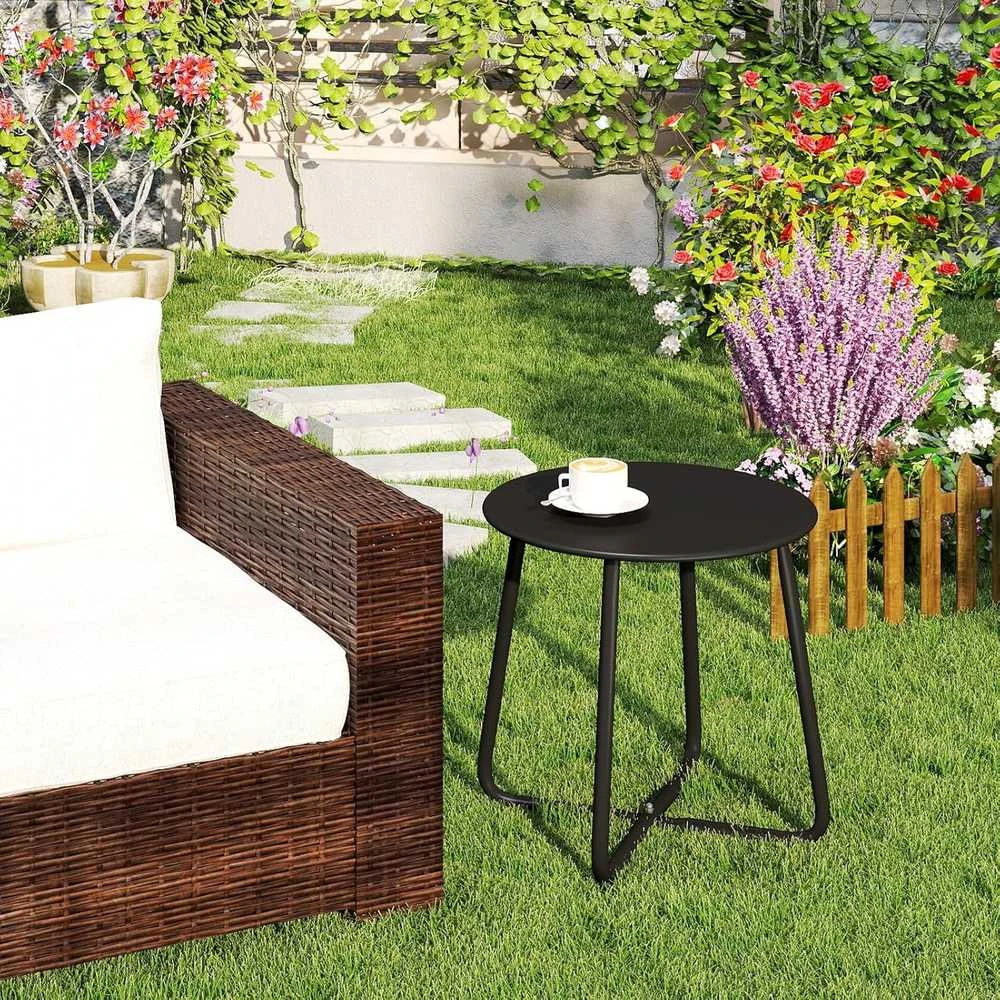 HollyHOME apvalus metalinis lauko pagalbinis staliukas, juodas, 40 × 45 cm, EURST-BK