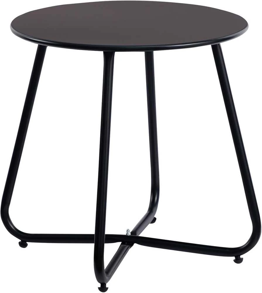 HollyHOME apvalus metalinis lauko pagalbinis staliukas, juodas, 40 × 45 cm, EURST-BK