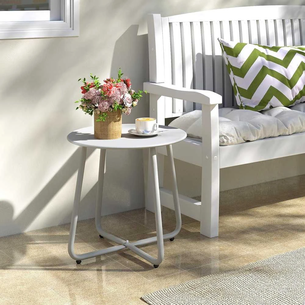 HollyHOME apvalus metalinis lauko staliukas, pilkas, 45 × 40 cm, didžiausia apkrova 23 kg