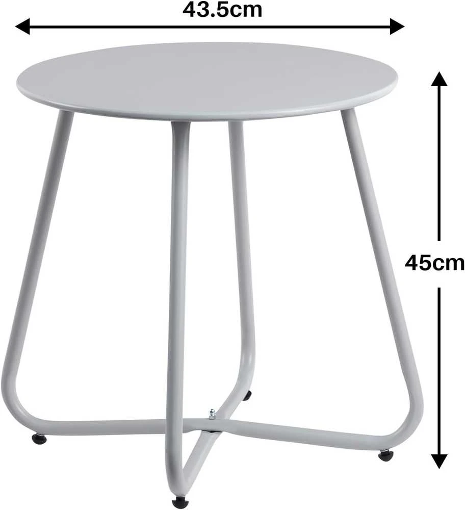 HollyHOME apvalus metalinis lauko staliukas, pilkas, 45 × 40 cm, didžiausia apkrova 23 kg