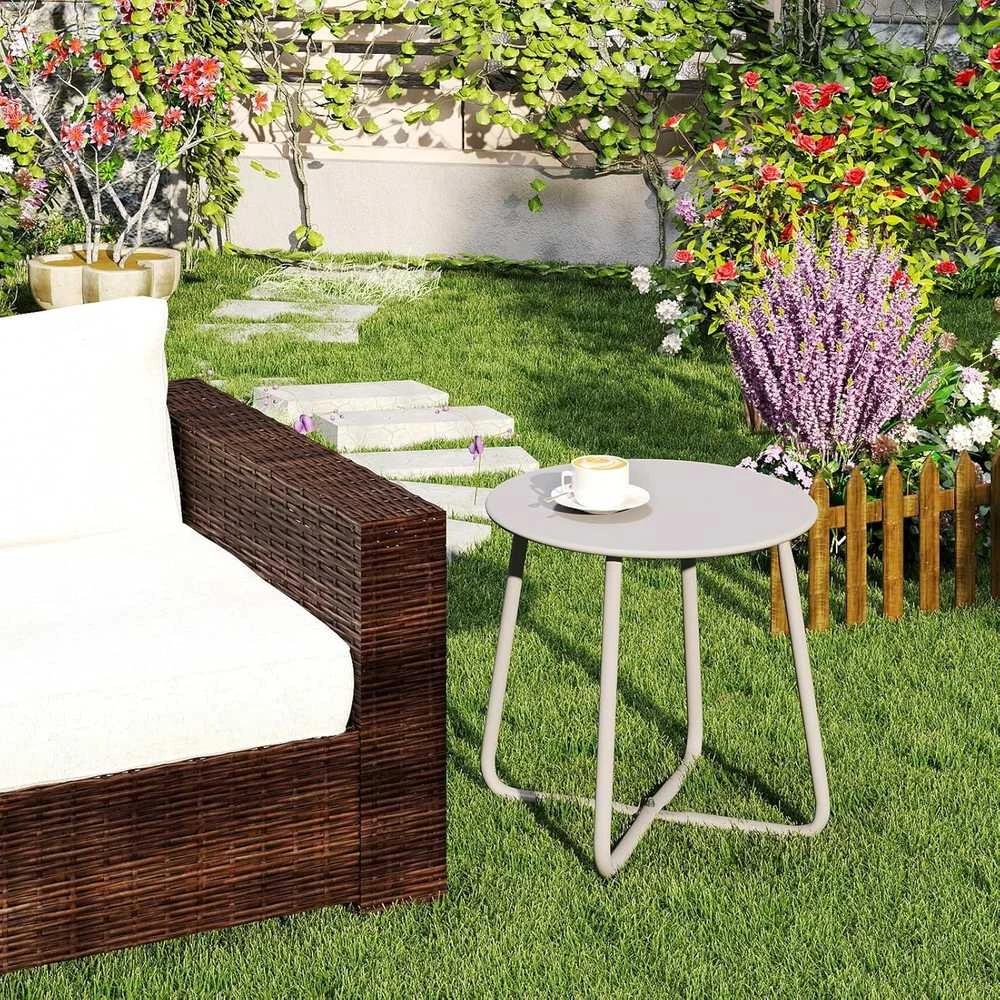HollyHOME apvalus metalinis lauko staliukas, pilkas, 45 × 40 cm, didžiausia apkrova 23 kg