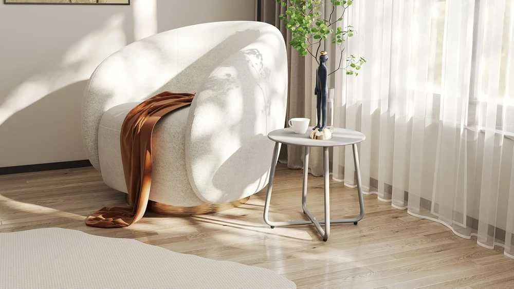 HollyHOME apvalus metalinis lauko staliukas, pilkas, 45 × 40 cm, didžiausia apkrova 23 kg