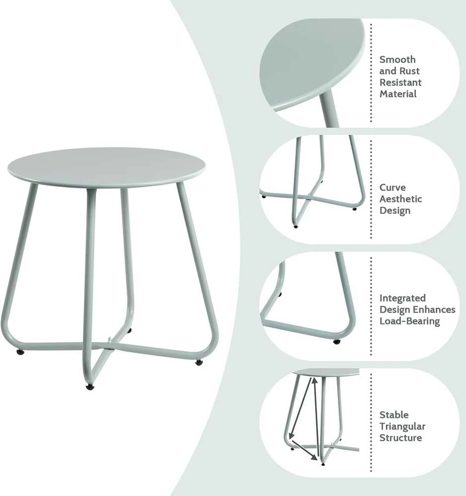 HollyHOME metalinis apvalus lauko staliukas, 45 cm aukščio, 40 cm skersmens, turkio spalvos