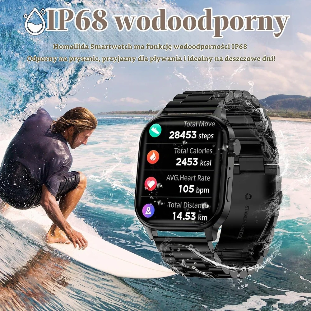 Homailida išmanusis laikrodis su Bluetooth skambučiais, 1.85 col. ekranas, IP67, G93