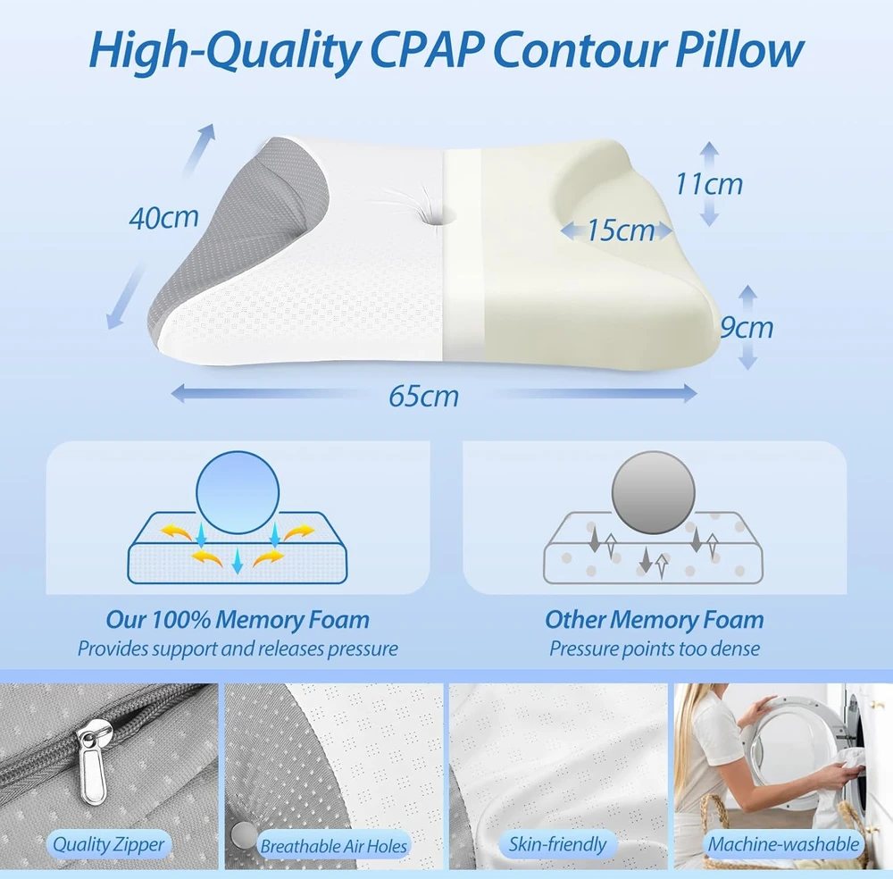 HOMCA CPAP pagalvė iš viskoelastinių putų 65 x 40 cm su vėsinančiu užvalkalu PL08