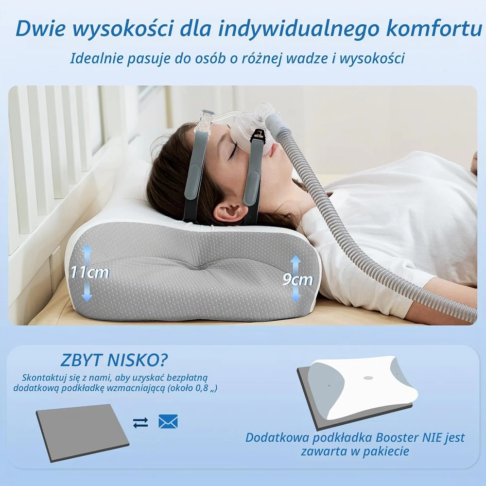 HOMCA CPAP pagalvė iš viskoelastinių putų 65 x 40 cm su vėsinančiu užvalkalu PL08