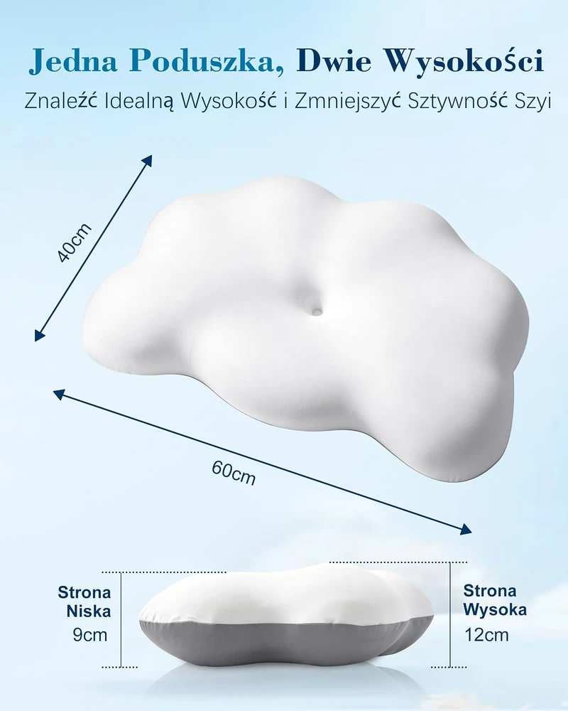 HOMCA ergonominė atminties putų miego pagalvė debesies formos 60 x 40 x 9/12 cm PL04