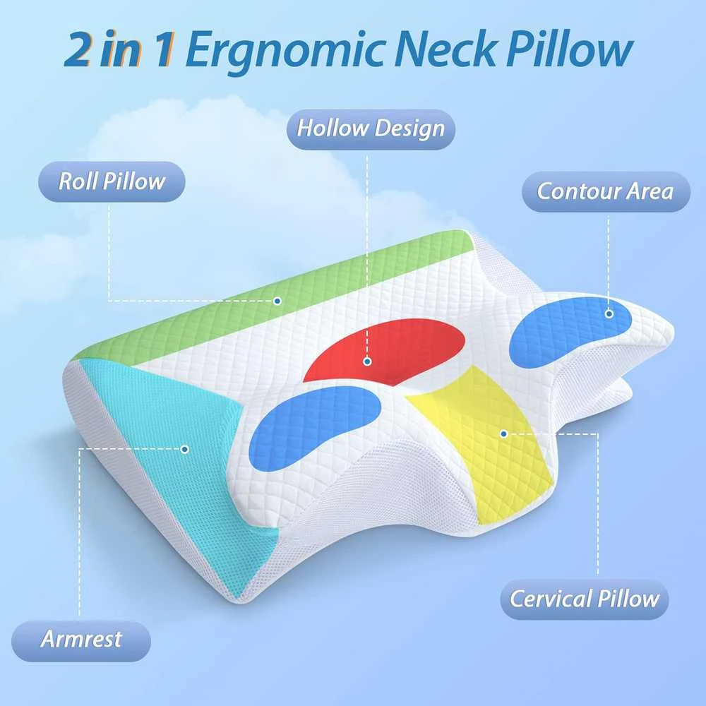 HOMCA ergonominė kaklo pagalvė iš atminties putų, 60 × 40 cm, nuimamas užvalkalas, balta, PL02