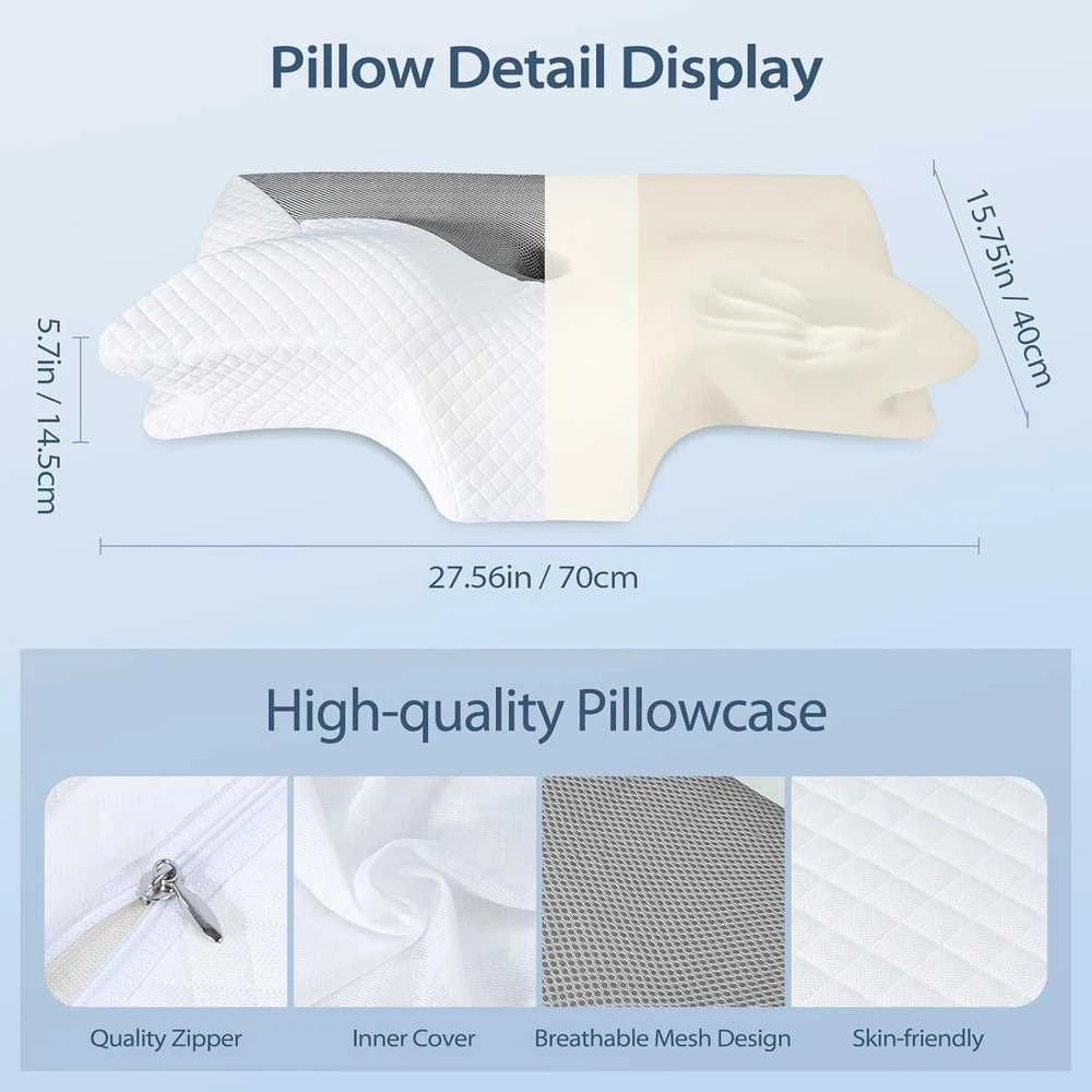 HOMCA ergonominė ortopedinė pagalvė iš atminties putų, didelė, 70 × 40 cm, pilka, PL06