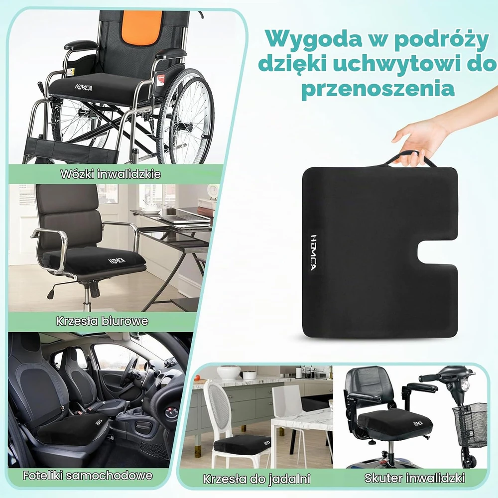 HOMCA neįgaliojo vežimėlio sėdynės pagalvėlė iš viskoelastinių putų 45 × 40 × 7.5 cm SC02