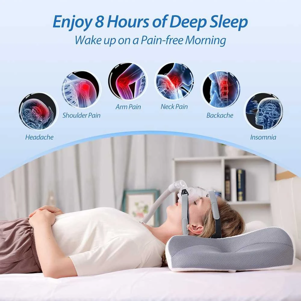 HOMCA ortopedinė CPAP pagalvė šoniniam miegui, 65 × 40 × 9/11 cm, atminties putų, pilka, PL08