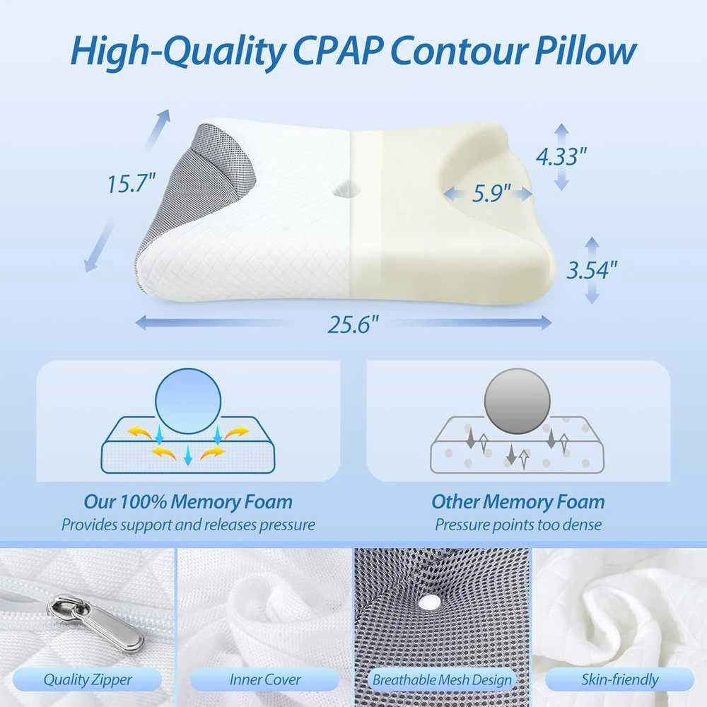 HOMCA ortopedinė CPAP pagalvė šoniniam miegui, 65 × 40 × 9/11 cm, atminties putų, pilka, PL08