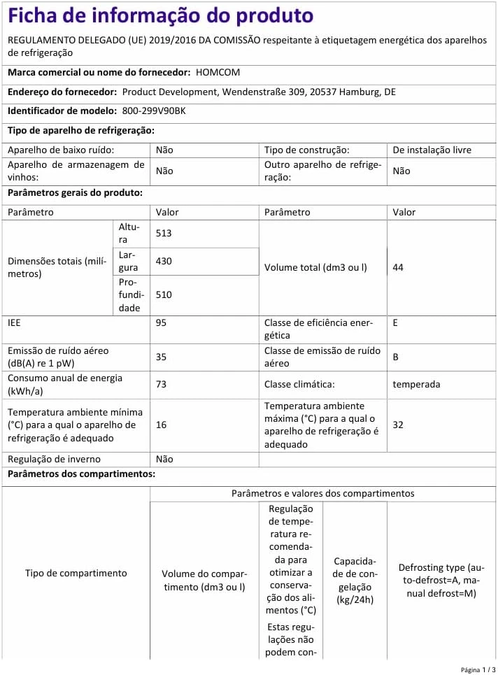 HOMCOM mini šaldytuvas 44 l, reguliuojamas termostatas, LED apšvietimas, juodas, 800-299V90BK