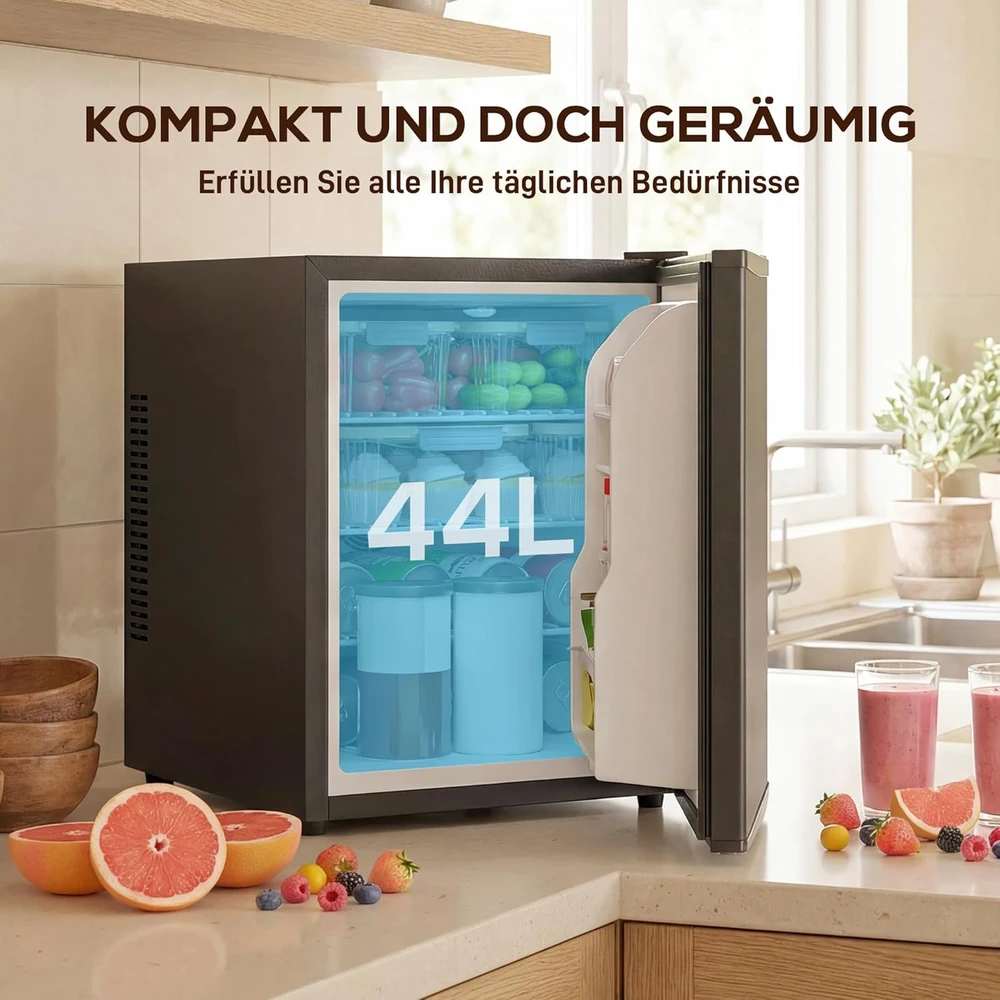 HOMCOM mini šaldytuvas 44 l, reguliuojamas termostatas, LED apšvietimas, juodas, 800-299V90BK