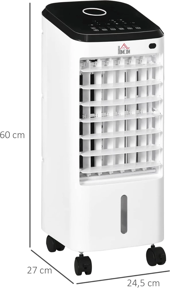Kondicionierius HOMCOM mobilus oro vėsintuvas 3in1 su drėkinimo, vėsinimo ir ventiliatoriaus funkcijomis, 65 W, nuotolinio valdymo pultas, 3,5 l talpa, 824-063V90CW