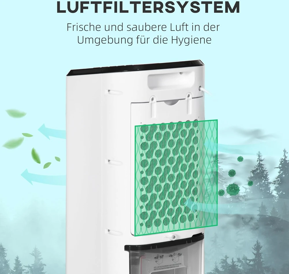 Kondicionierius HOMCOM mobilus oro vėsintuvas 3in1 su drėkinimo, vėsinimo ir ventiliatoriaus funkcijomis, 65 W, nuotolinio valdymo pultas, 3,5 l talpa, 824-063V90CW