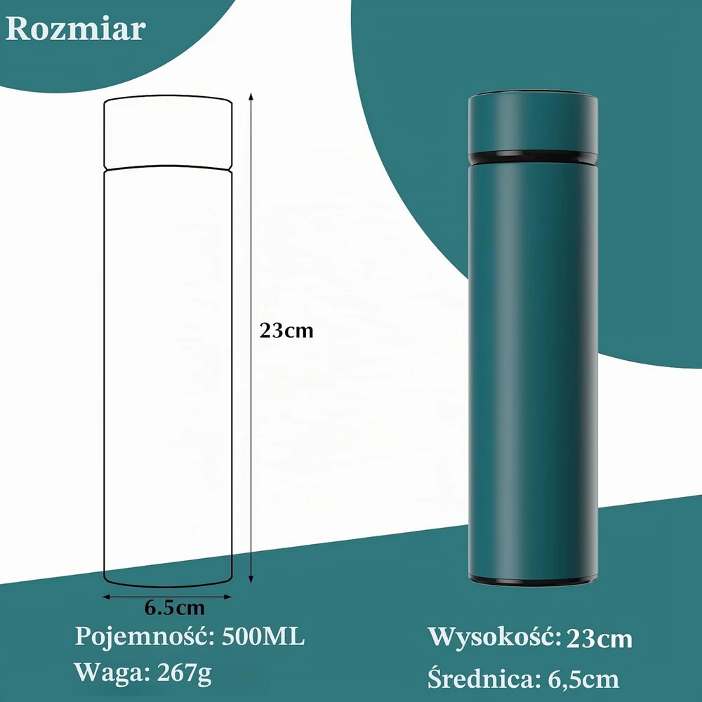 Homealexa kelioninis termopuodelis 500 ml su LED temperatūros ekranu