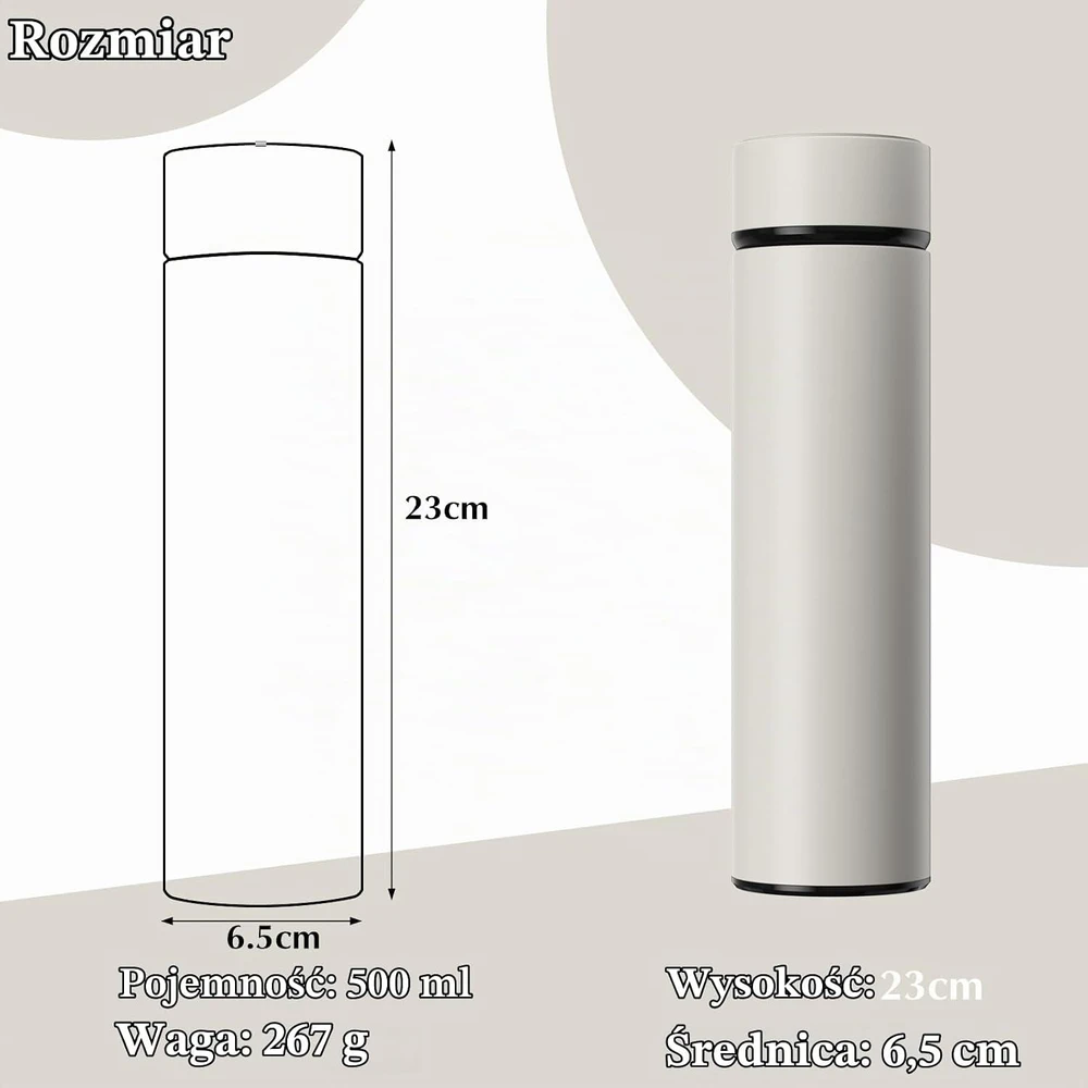 Homealexa kelioninis termopuodelis 500 ml su liečiamu temperatūros ekranu, pilkas