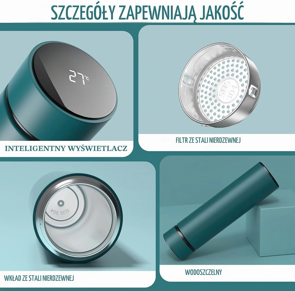 Homealexa kelioninis termopuodelis 500 ml su LED temperatūros ekranu