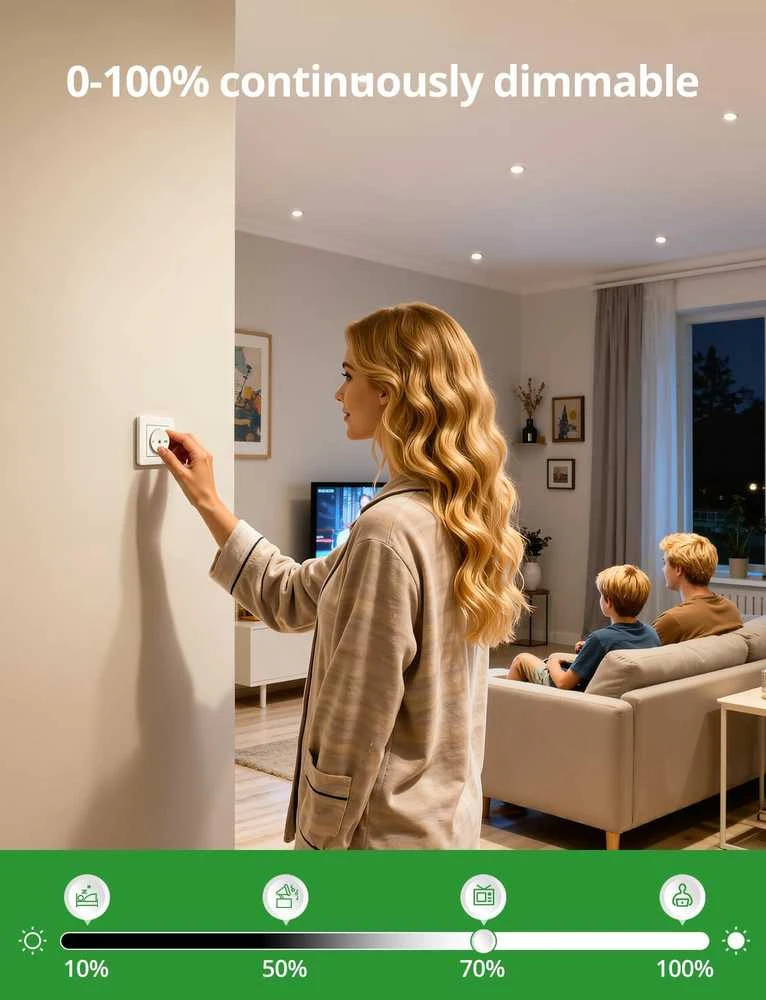 HOMEOW įleidžiami LED šviestuvai, 5 W, 230 V, reguliuojami, 68–80 mm, 3 spalvų temperatūros, 20 vnt. rinkinys