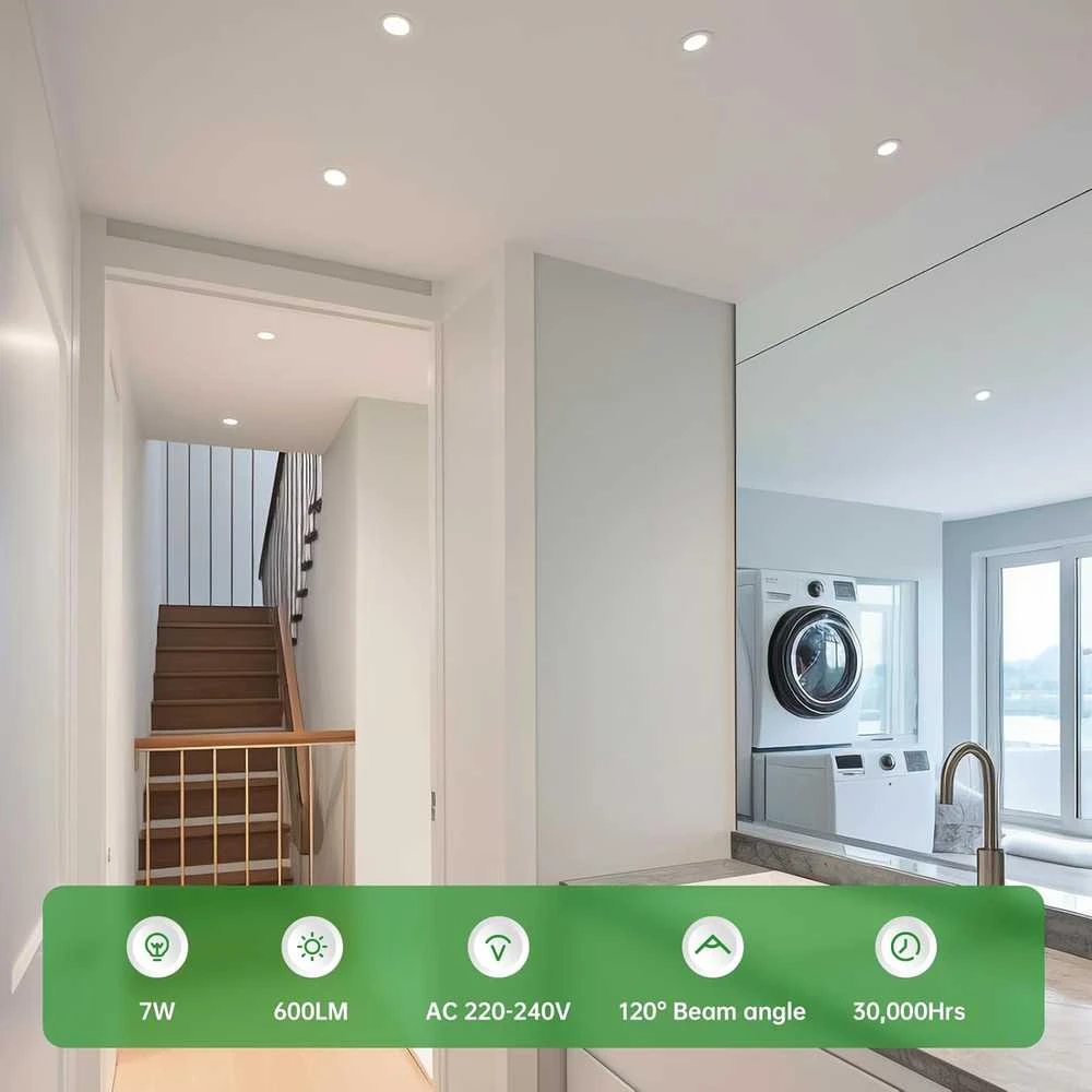 HOMEOW įleidžiamų LED šviestuvų komplektas, 7 W, 600 lm, reguliuojama spalva, IP44, 6 vnt.