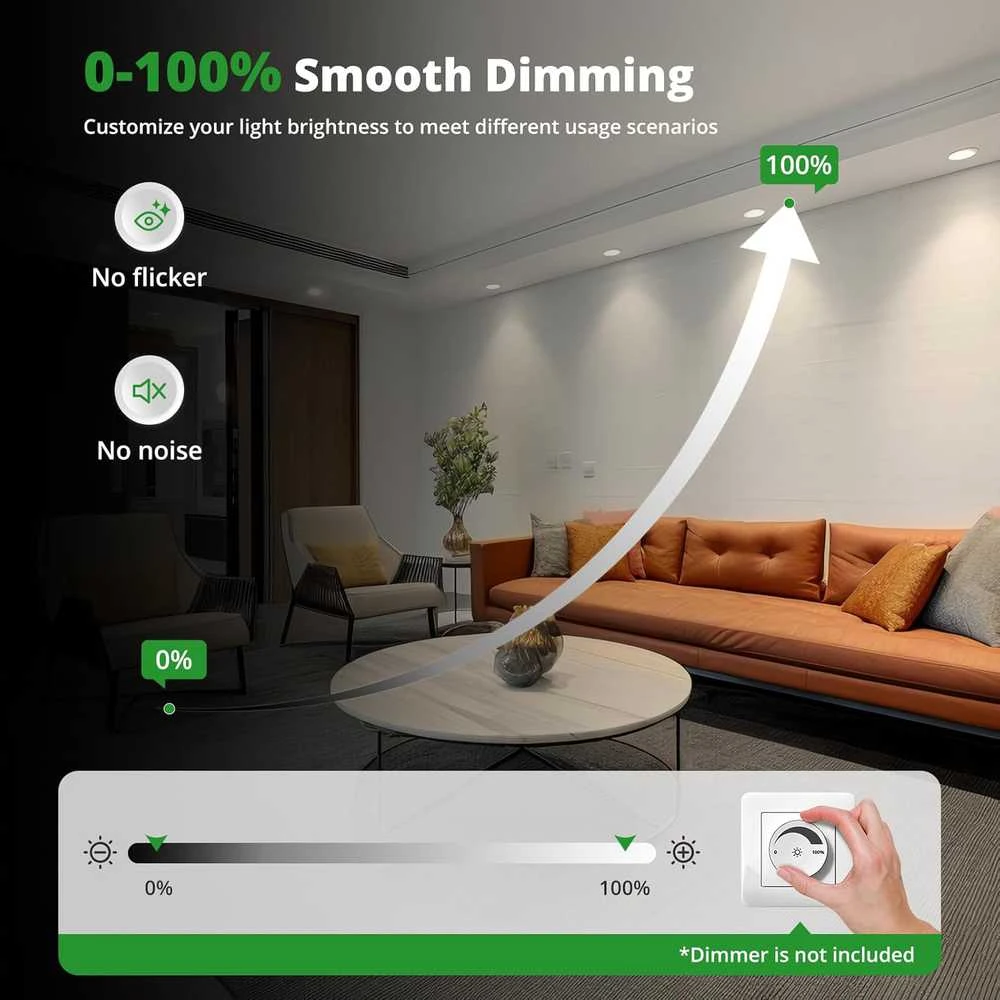 HOMEOW įleidžiamų LED šviestuvų komplektas, 7 W, 600 lm, reguliuojama spalva, IP44, 6 vnt.
