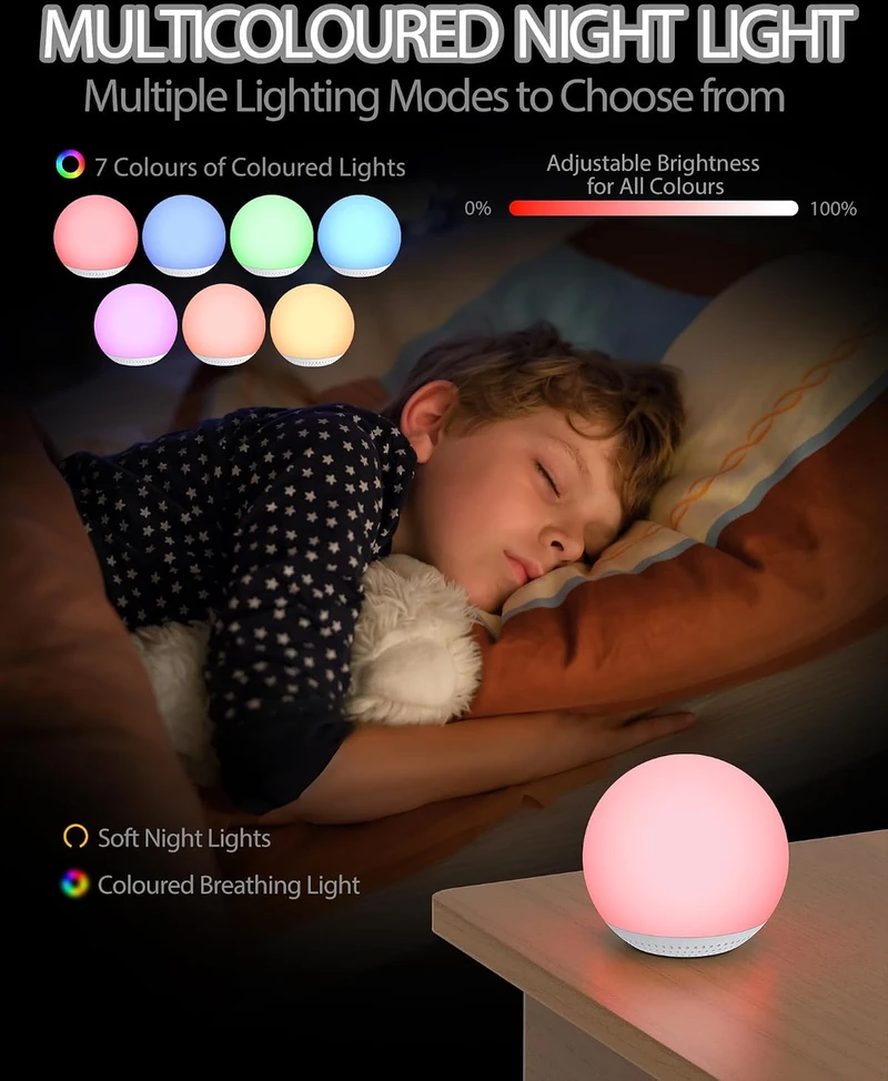 HOMGEN baltojo triukšmo aparatas kūdikiams su LED naktine lempa, 24 garsais, BY016