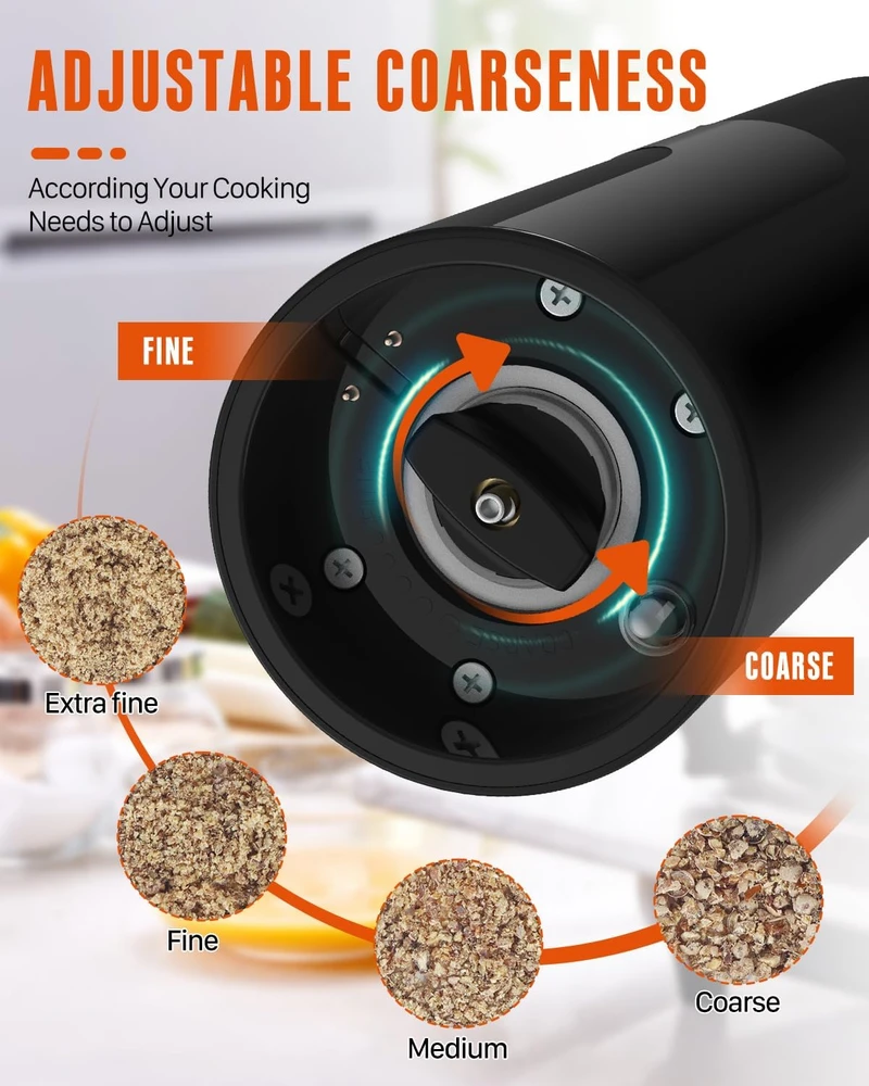 Homtronics elektrinis druskos ir pipirų malūnėlių rinkinys su įkrovimo stotele, 110 ml, DEHMP3B-2P