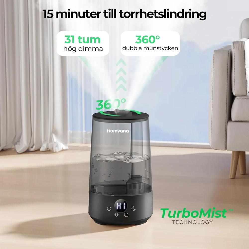 Homvana oro drėkintuvas 3,6 l su aromaterapija, tylaus veikimo 16 dB, H101