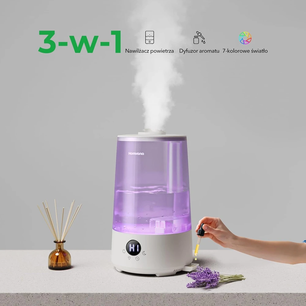 Homvana ultragarsinis oro drėkintuvas 3,6 l, 360° rūkas, 34 val., H101