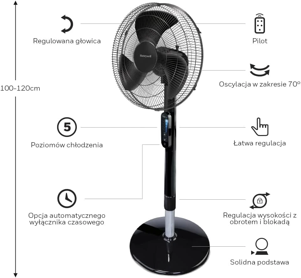 Kondicionierius Honeywell grindų ventiliatorius su osciliacija, 5 greičiai, nuotolinis valdymas, HSF600B