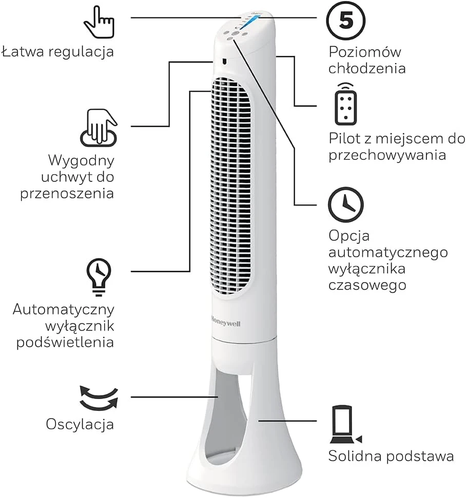 Kondicionierius Honeywell koloninis ventiliatorius su 5 greičio lygiais, osciliacija 80°, nuotolinis valdymas, HYF260E4