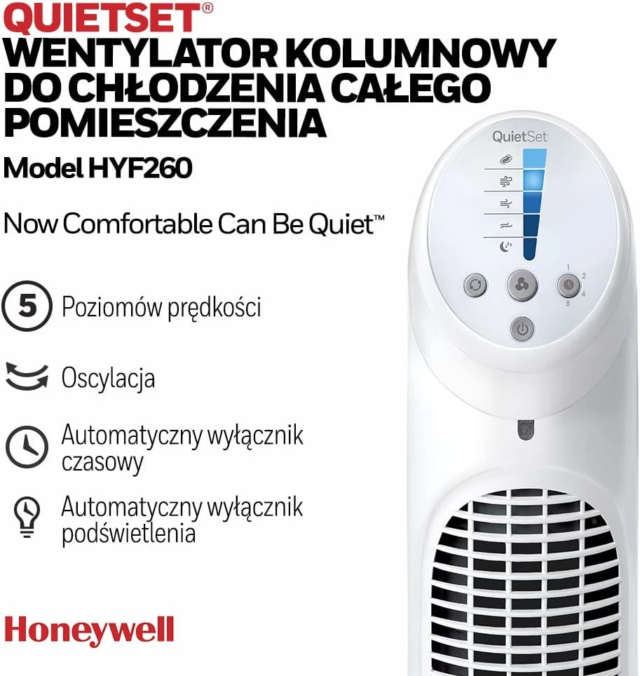 Kondicionierius Honeywell koloninis ventiliatorius su 5 greičio lygiais, osciliacija 80°, nuotolinis valdymas, HYF260E4
