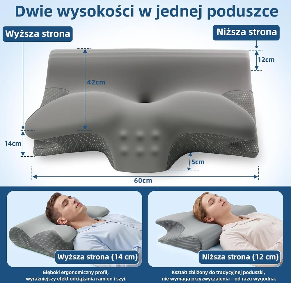 Honfay ortopedinė viskoelastinių putų pagalvė 60 × 42 cm, reguliuojamo 12/14 cm aukščio, 379HF6