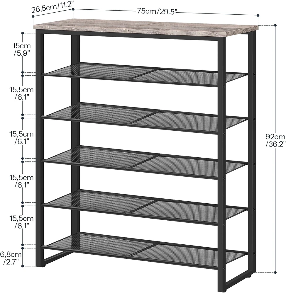 HOOBRO batų lentyna su 6 lygiais, metalinė ir medžio drožlių plokštės konstrukcija, 74,9x28,4x91,9 cm, BG67XJ01G1