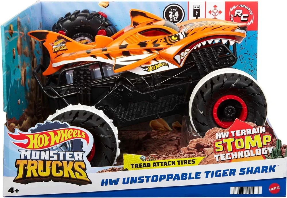 Hot Wheels nuotoliniu būdu valdomas Monster Trucks Tiger Shark automobilis 1:15 HGV87