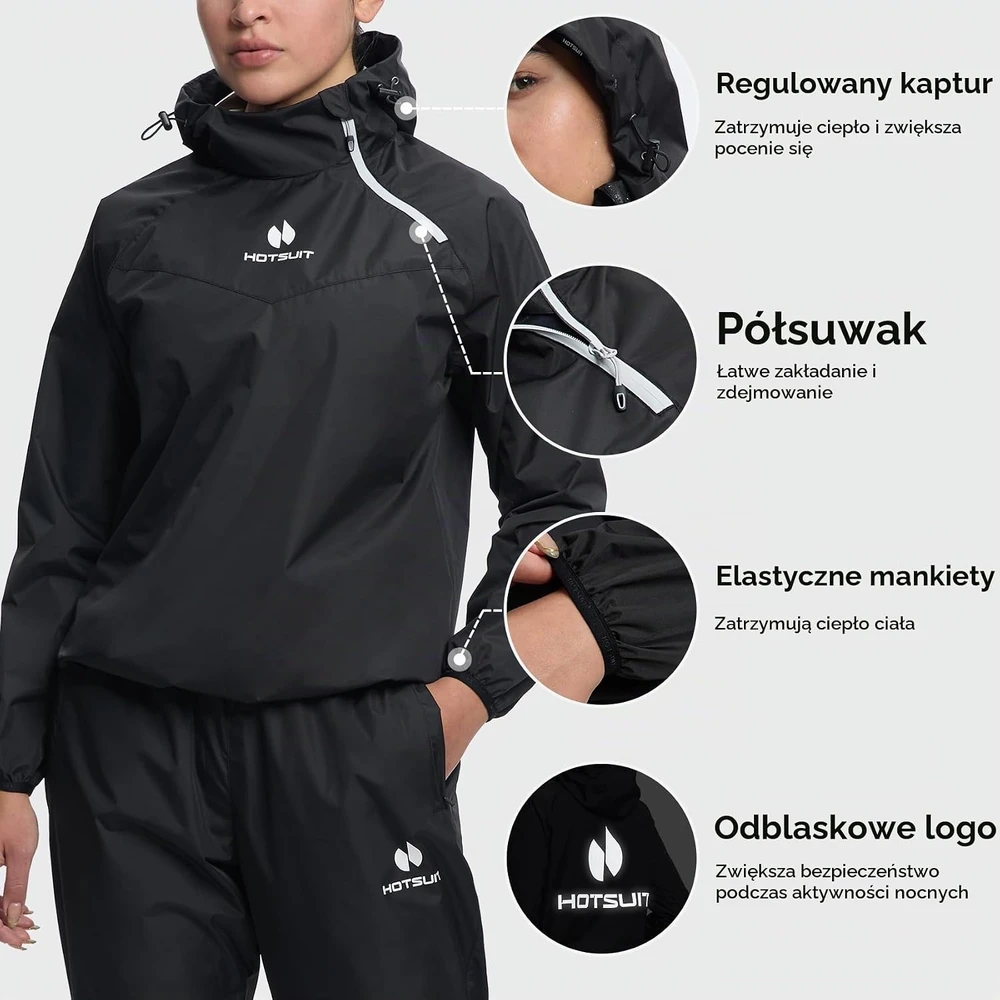 HOTSUIT moteriškas pirties kombinezonas treniruotėms, juodas, 4XL, 6540904-BLK-4XL