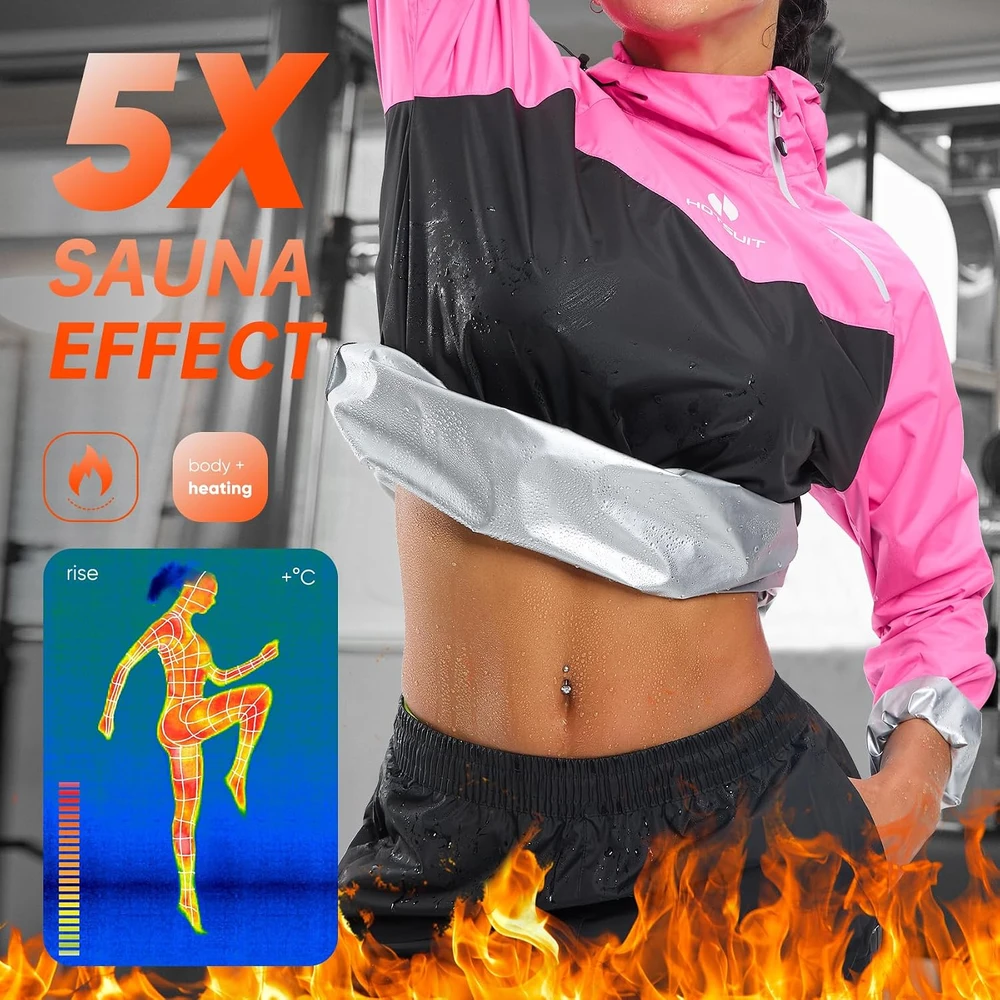 HOTSUIT moteriškas saunos kombinezonas su užtrauktuku, XL, 6540904-PNK-XL
