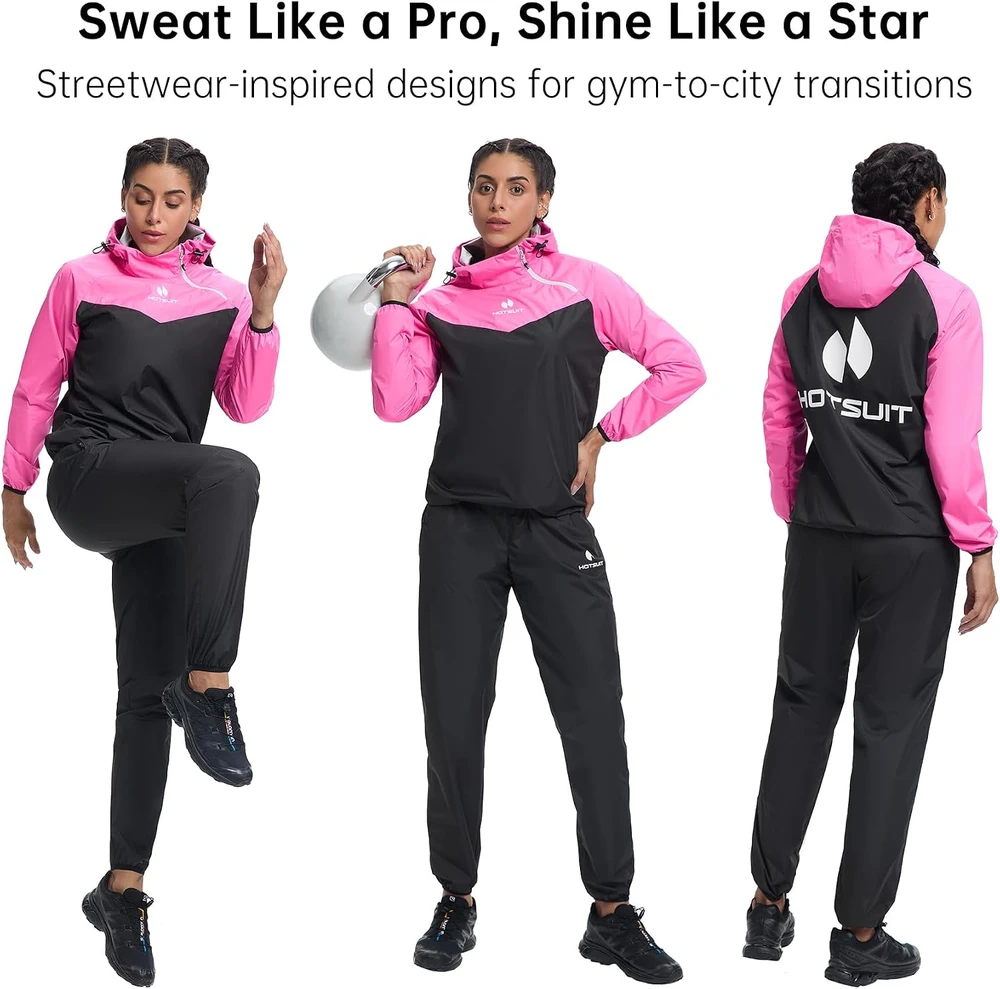 HOTSUIT moteriškas saunos kombinezonas su užtrauktuku, XL, 6540904-PNK-XL