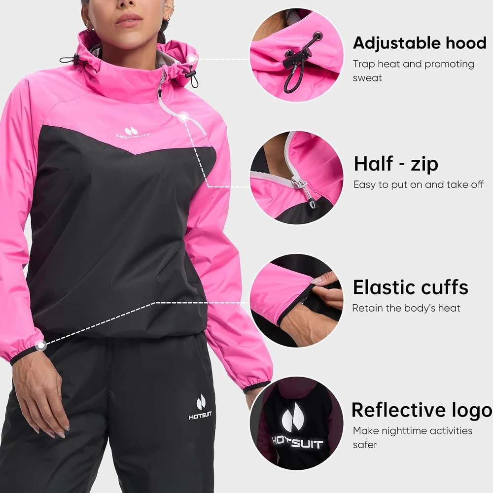 HOTSUIT moteriškas saunos kombinezonas su užtrauktuku, XL, 6540904-PNK-XL